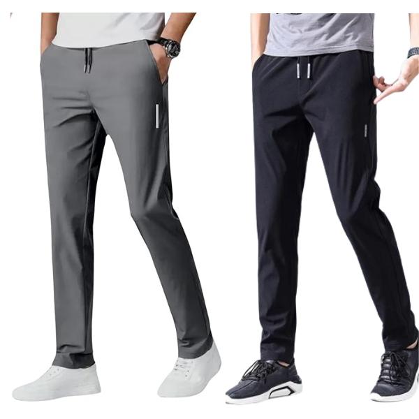 Combo of 2 Men's Sports Regular Fit Lycra Cool Track Pant with Two Side Pockets ( Black + Grey )